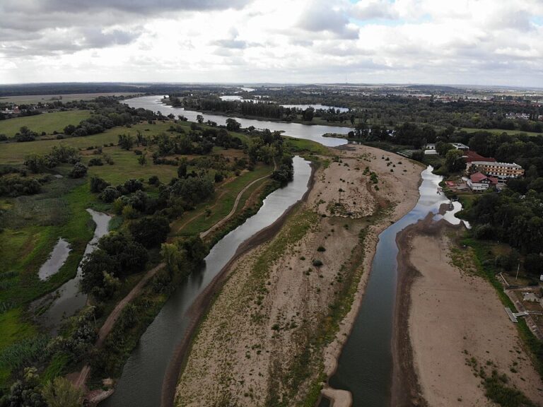 Aerial view of the Elbe River near Magdeburg
